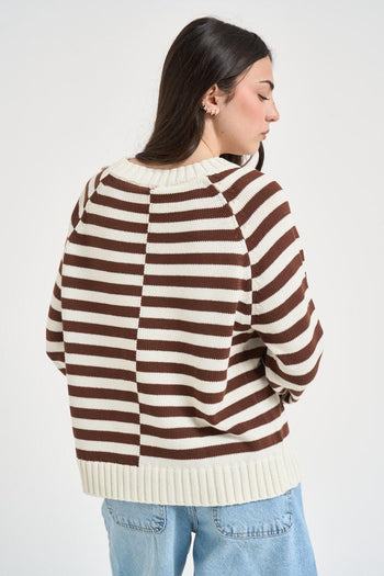 Maglia donna a righe panna e marrone - 3