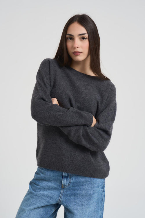 Maglia donna scollo a barchetta grigio antracite