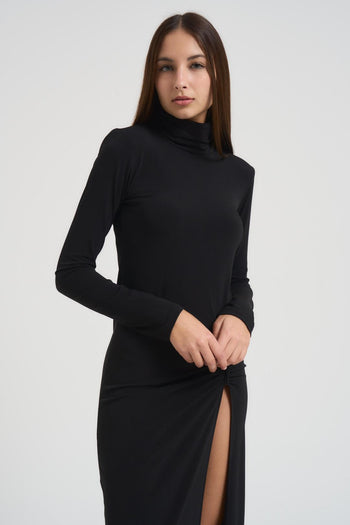 Abito donna lungo con spacco nero - 5