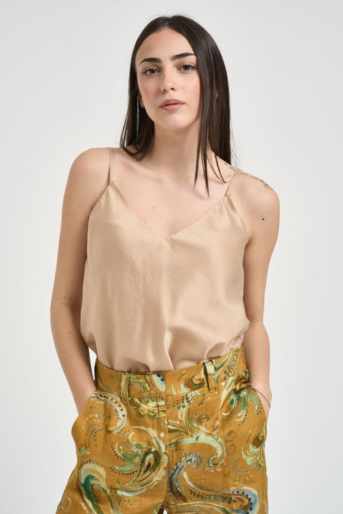 Canotta donna scollo a V beige