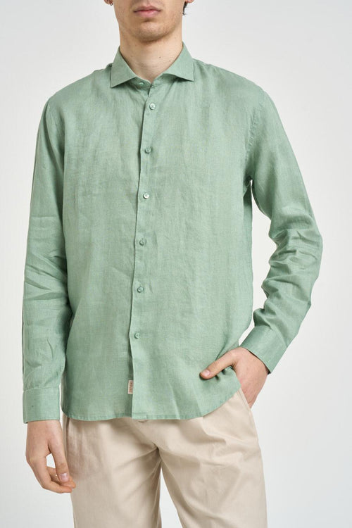 Camicia uomo in lino turchese - 1