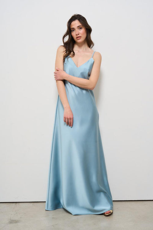 Abito donna lungo satinato celeste