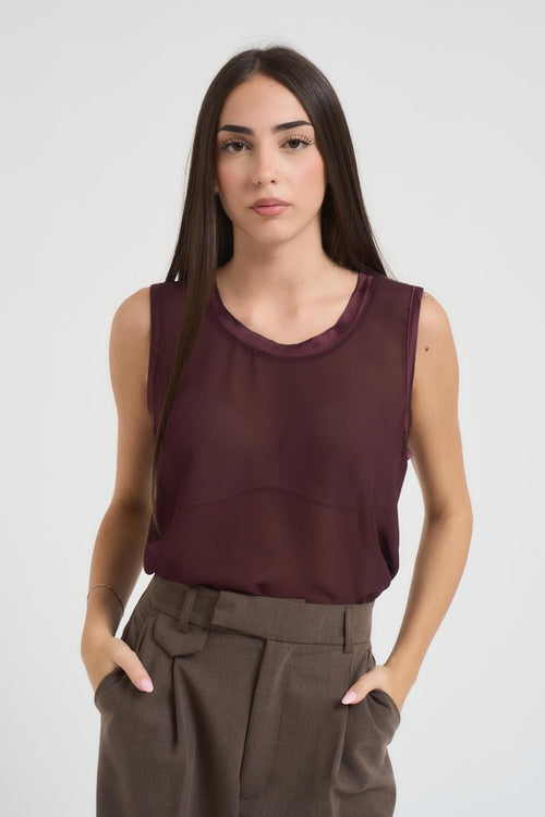 Canotta donna con profili in raso bordeaux