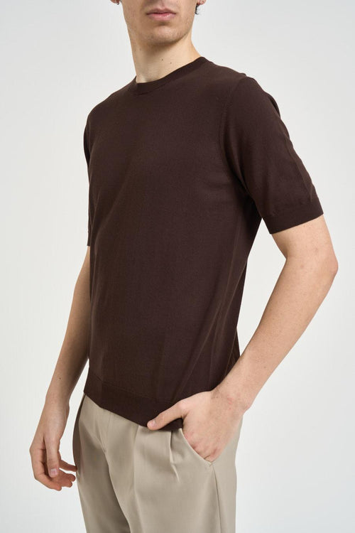 T-shirt uomo in maglia marrone - 2