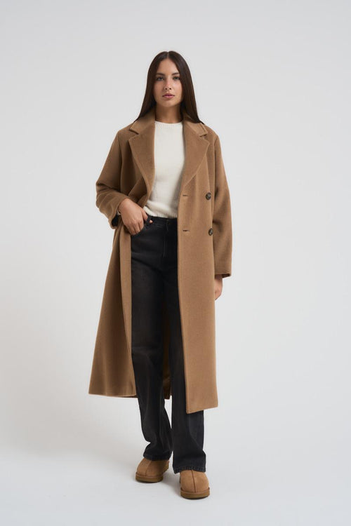 Cappotto Zufolo lungo doppiopetto donna cammello