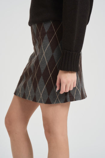 Minigonna donna a rombi marrone e grigia - 3
