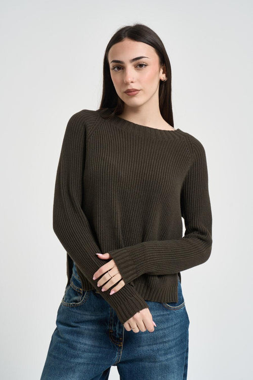 Maglia donna con spacchi marrone