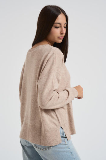Maglia donna girocollo ampio beige - 4