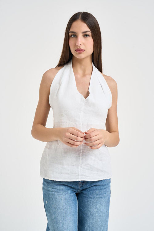 Top donna in lino bianco