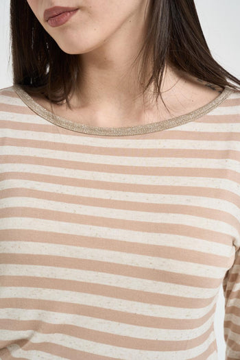 Maglia donna a righe beige e panna - 3