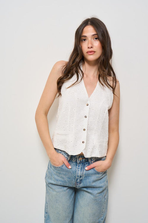 Gilet donna traforato bianco