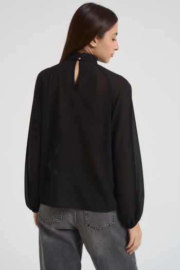 Blusa donna scollo a V gioiello nera - 3