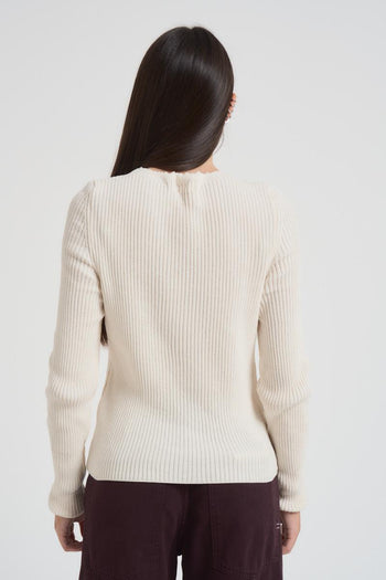 Maglia donna girocollo a costine panna - 3