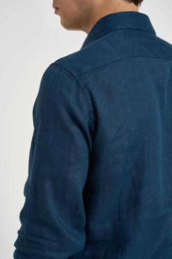 Camicia uomo in lino blu - 5