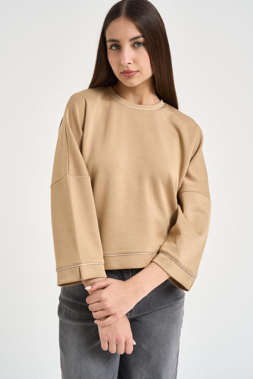 Felpa donna girocollo cammello