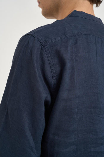 Camicia uomo in lino blu - 4