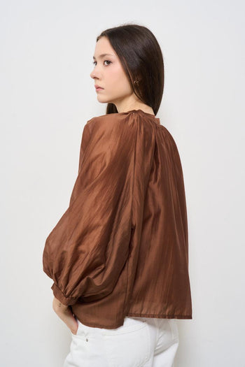 Camicia donna marrone con fiocco - 4