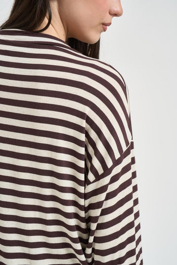 Maglia donna girocollo a righe marrone - 4