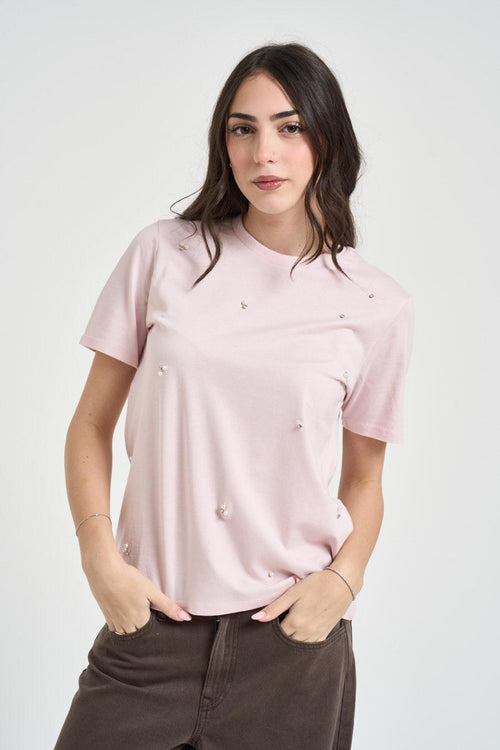 T-shirt donna con strass rosa - 1
