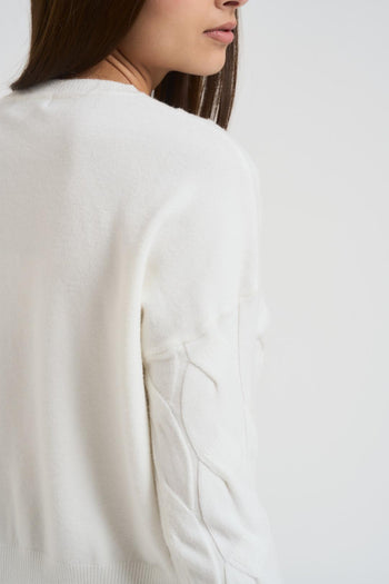 Maglia donna a trecce panna - 4