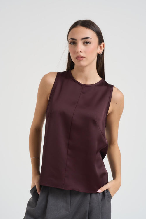 Top donna senza maniche tinta unita prugna - 1