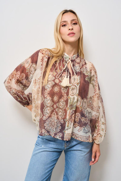 Blusa donna fantasia marrone