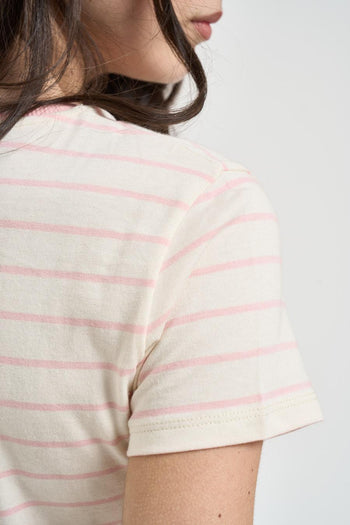 T-shirt donna girocollo a righe rosa - 4