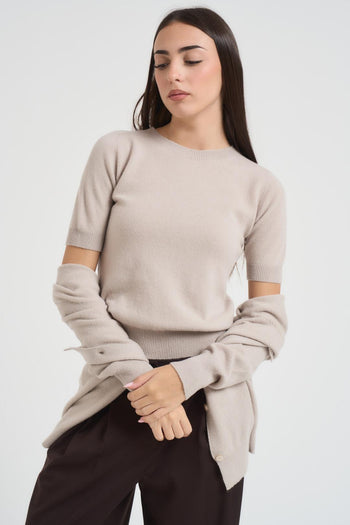Set cardigan donna e t-shirt gesso - 7
