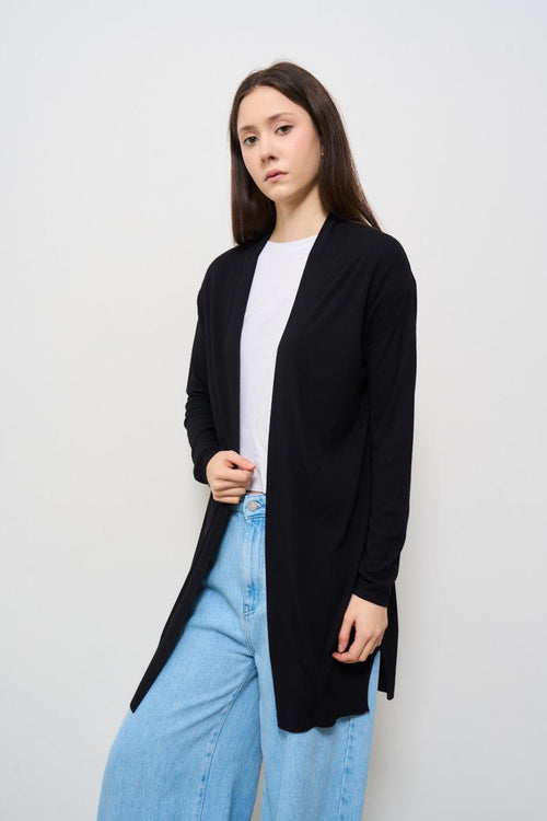 Cardigan donna lungo nero - 2