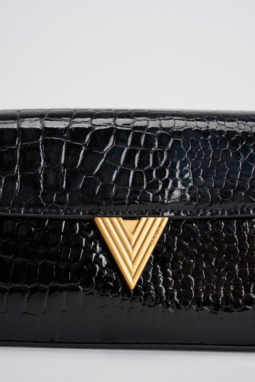 Borsa donna a spalla pitonata lucida nera - 2