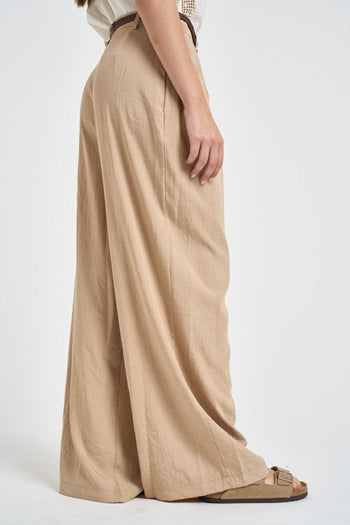 Pantalone donna a palazzo beige - 4