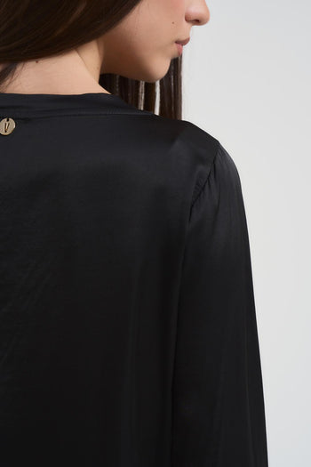 Blusa donna girocollo satinata nero - 4