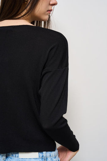 Maglia donna scollo a V nera - 5