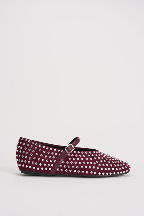Ballerine donna bordeaux con borchie argento