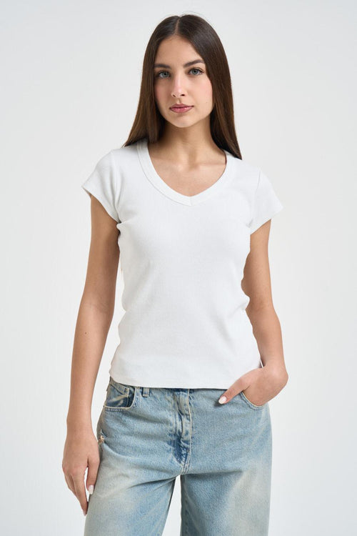 T-shirt donna bianca a costine