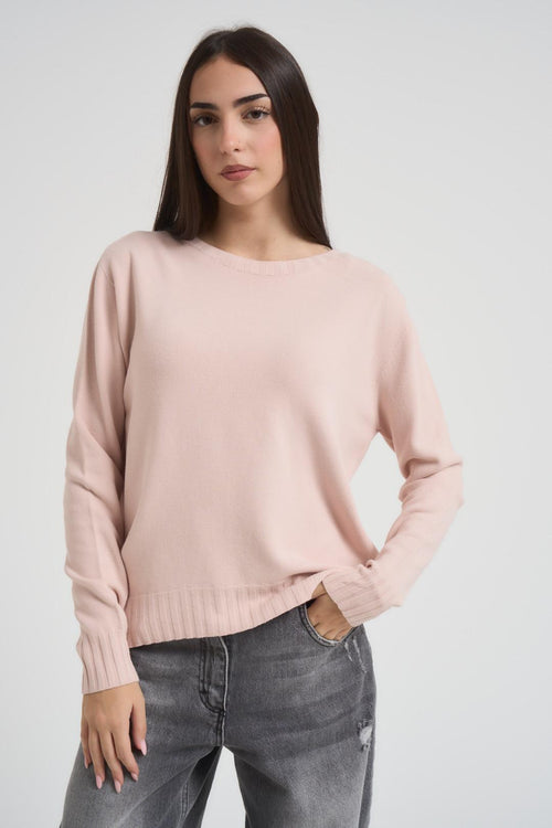 Maglia donna girocollo rosa cipria