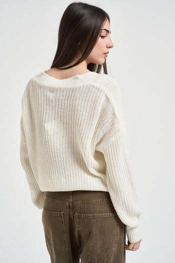 Cardigan donna in maglia panna - 4