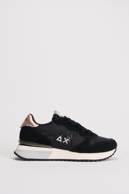 Sneakers donna nera con glitter neri
