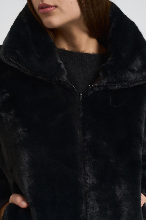 Ecopelliccia donna corta reversibile nera - 2