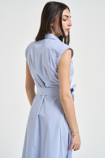 Abito donna midi chemisier a righe azzurro - 5