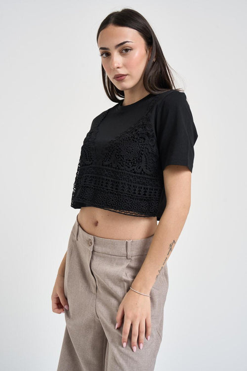 T-shirt donna cropped nera - 2