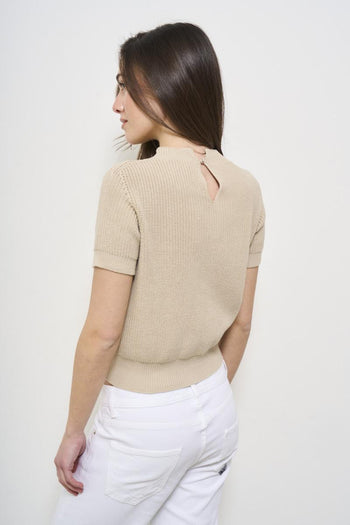 Women's beige knitted T-shirt - 4