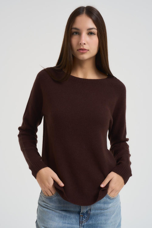 Maglia donna scollo a barchetta caffè