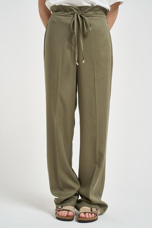 Pantalone donna palazzo verde oliva
