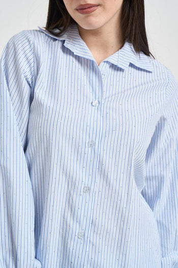 Camicia donna a righe con strass celeste - 3