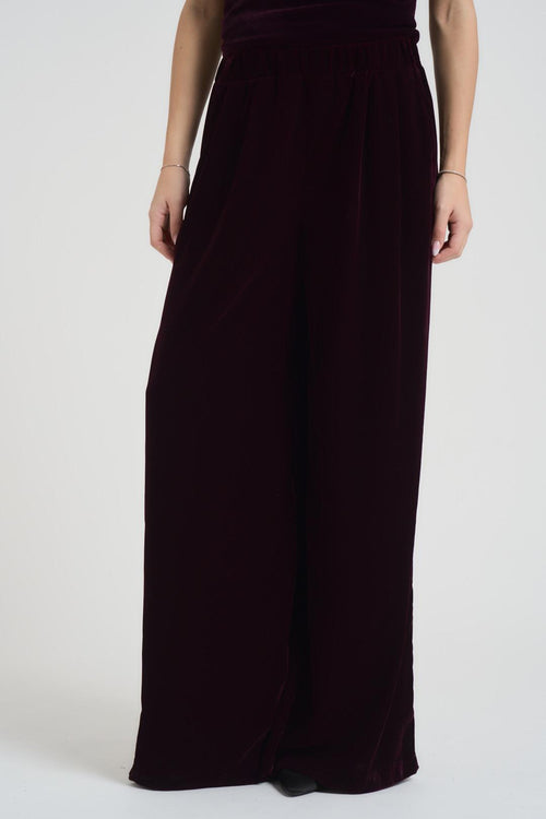 Pantalone donna a palazzo in velluto bordeaux. - 2