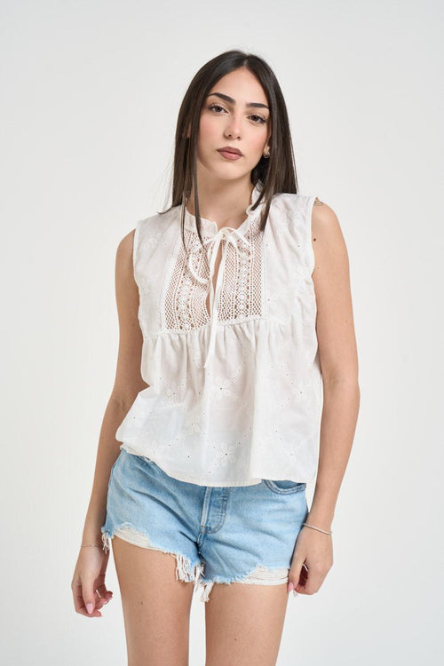 Top donna bianco con ricami