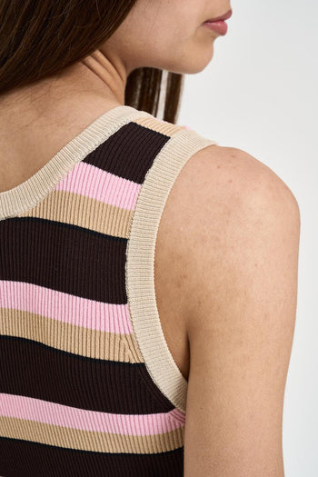 Top donna smanicato a righe multicolor - 4