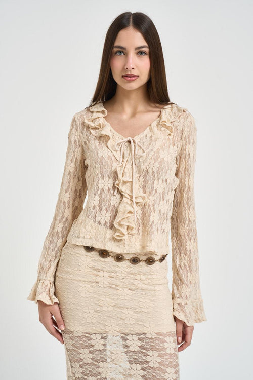 Blusa donnna con pizzo beige - 2