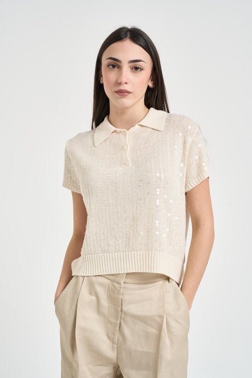 Polo donna manica corta crema - 1